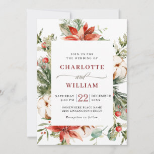 Convite Casamento de Cor de Água com Pinheiros Vermelhos 