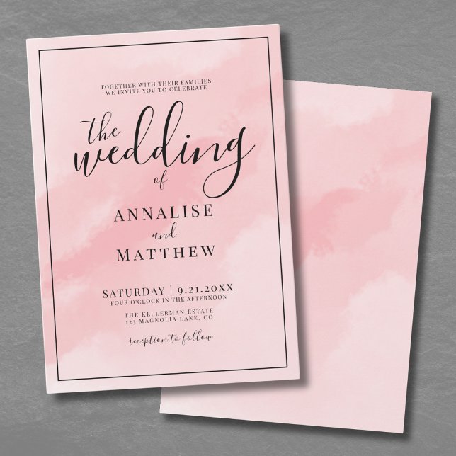 Convite Casamento de Cor de Água Elegante Simples, Quadrad (Chic Simple Elegant Watercolor Blush Pink Wedding Invitation)