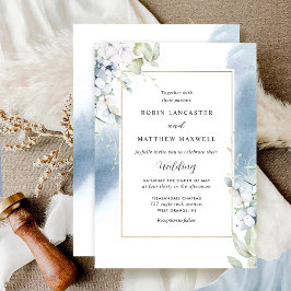 Convite Casamento De Cor De Água Floral Azul Pálida, Branc