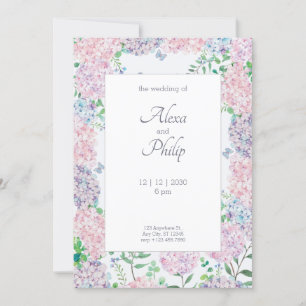 Convite Casamento de Cor de Água Floral Púrpura