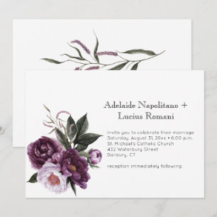 Convite Casamento de Cor de Água Floral Rosa Púrpura 