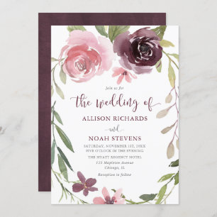 Convite Casamento de cor-de-água florida rústica com blu