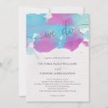 Convite Casamento de Cor de Água Púrpura Azul Sonhos Vibra<br><div class="desc">Este belo convite para o casamento apresenta uma mão pintada de design de aquarela etérea em azul,  roxo e verde-menta.</div>