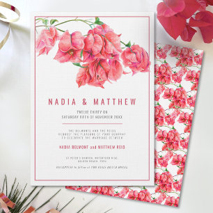 Convite Casamento de cor-de-água rosa-vermelha Bougainvill