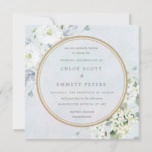 Convite Casamento de Cor Floral Azul e Branca