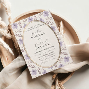 Convite Casamento de Cor Floral Púrpura Elegante