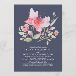 Convite Casamento de cor natural rosa e Marinho