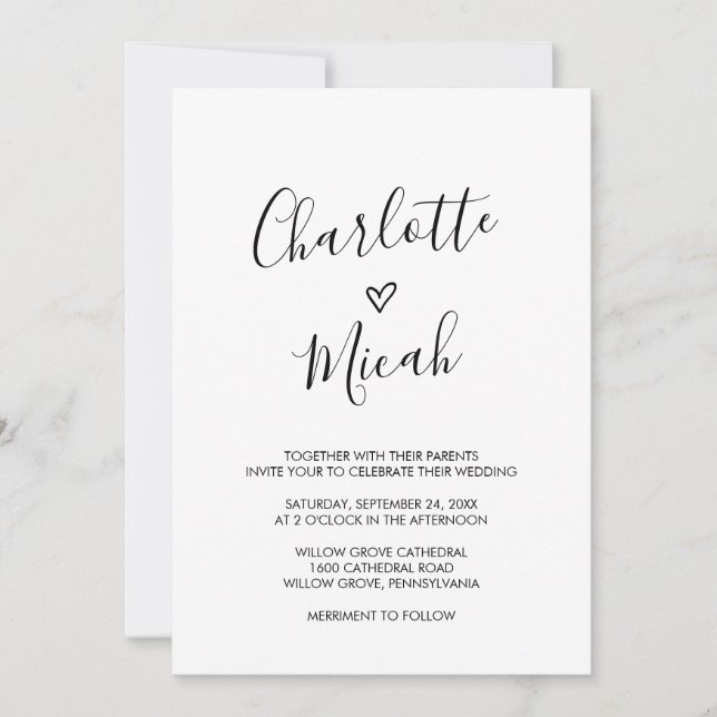 Convite Casamento de Coração Desenhado à Mão (Frente)