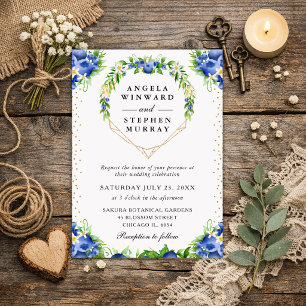 Convite Casamento de Coração Floral de Blueberry