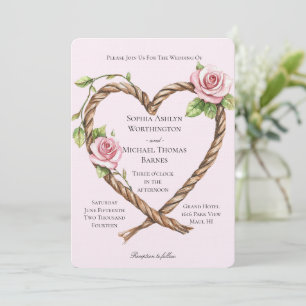 Convite Casamento de Coração Floral Rosa Rosa Rosa Rosa Ro