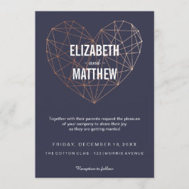 Convite Casamento de coração geométrico rosa de ouro moder