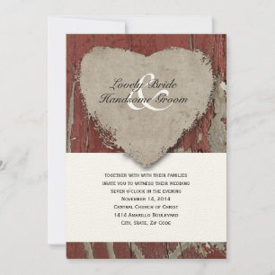 Convite Casamento de Coração Rústico da Madeira Vermelh