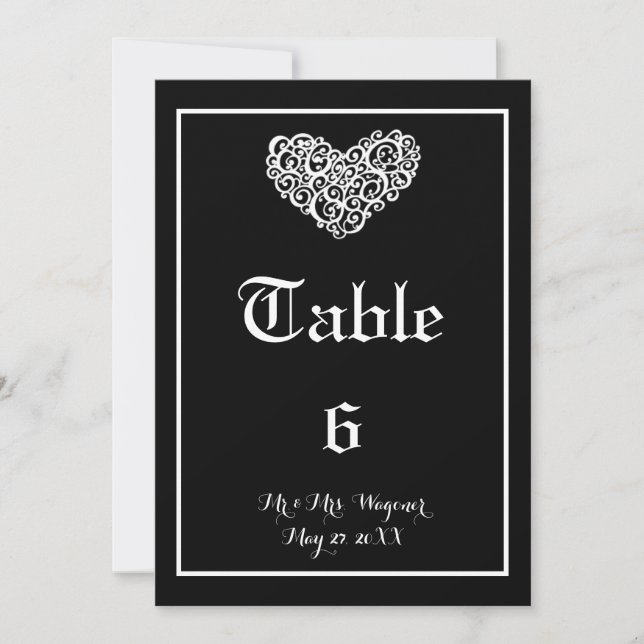 Convite Casamento de Coração Suave - Número da Tabela (Frente)