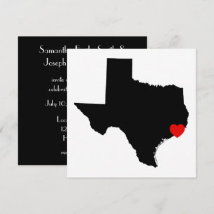 Convite Casamento de Coração Vermelho do Texas Branco e 