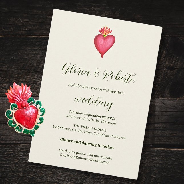 Convite Casamento De Coração Vermelho E Flor Mexicano (Criador carregado)
