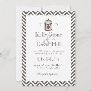 Convite Casamento de Coração Vintage em Galeria de Aves