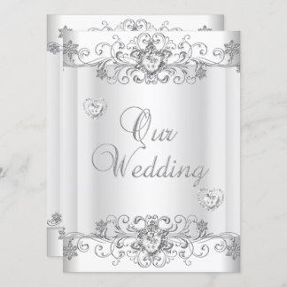 Convite Casamento de Corações Brancos de Silver
