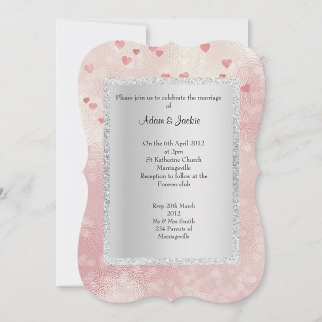 Convite Casamento de corações cor-de-rosa ELEGANTE (Frente)