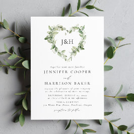 Convite Casamento de Corações de Flores Brancas e Verdura 