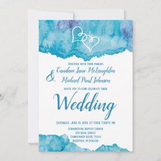 Convite Casamento de Corações Duplos de Cor Azul Teal