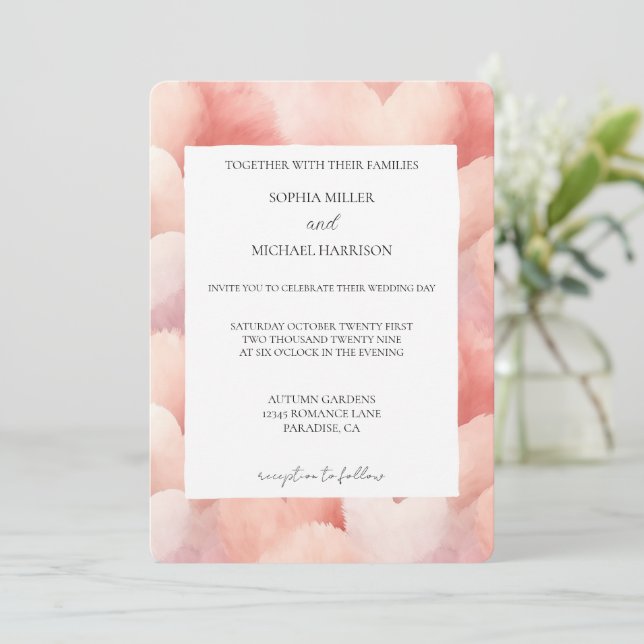 Convite Casamento de Corações Rosa Romântico (Em pé/Frente)