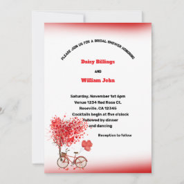 Convite Casamento de Corações Vermelhos e Bicicletas