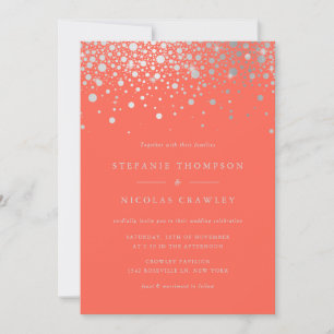 Convite Casamento de Corais de Faux Silver Foil Confetti D