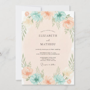 Convite Casamento de Coral Aqua Folhagem Eucalipto