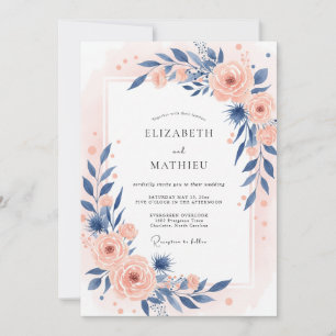 Convite Casamento de Coral Ardósia Folhagem Eucalipto