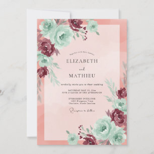 Convite Casamento de Coral Burgundy Ranunculus Eucalipto