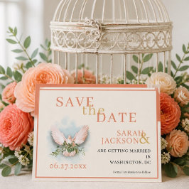 Convite Casamento de Coral das Pombas Românticas Salvar a 