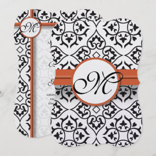 Convite Casamento de Coral de Borda do Lado do Damasco Doc