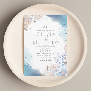 Convite Casamento de Coral de Praia do Oceano Elegante Sua