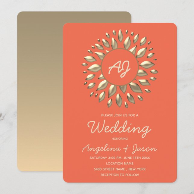 Convite Casamento de Coral de Verão (Frente/Verso)