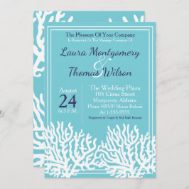 Convite Casamento de Coral do Mar Branco Elegante - Praia
