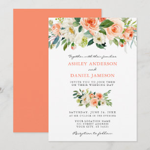 Convite Casamento de Coral Floral Elegante