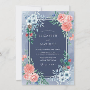Convite Casamento de Coral Floral Louro Marinho