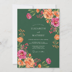 Convite Casamento de Coral Ranunculus Eucalipto