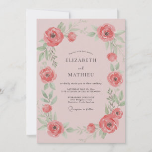 Convite Casamento de Coral Ranunculus Folhoso
