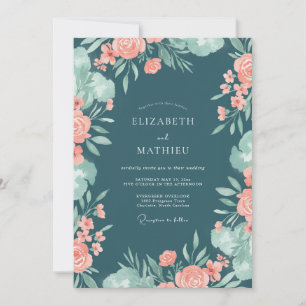Convite Casamento de Coral Verde-Eucalipto Teal