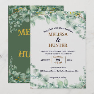 Convite Casamento de Cores Aquáticas Florais Mínimas Elega
