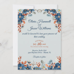 Convite Casamento de Cornflower Blue & Copper
