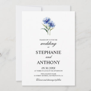 Convite Casamento de Cornflower WIldflower, cor d'água rox