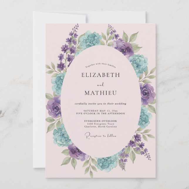 Convite Casamento de Coroa de Água Violeta (Frente)
