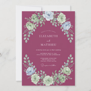 Convite Casamento de Coroa de Aquarela Magenta