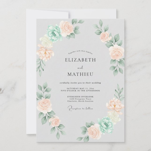 Convite Casamento de Coroa de Hortelã com Champanhe Suave (Frente)