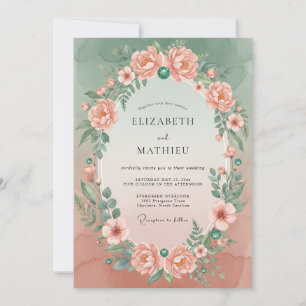 Convite Casamento de Coroa de Hortelã Coral Suave