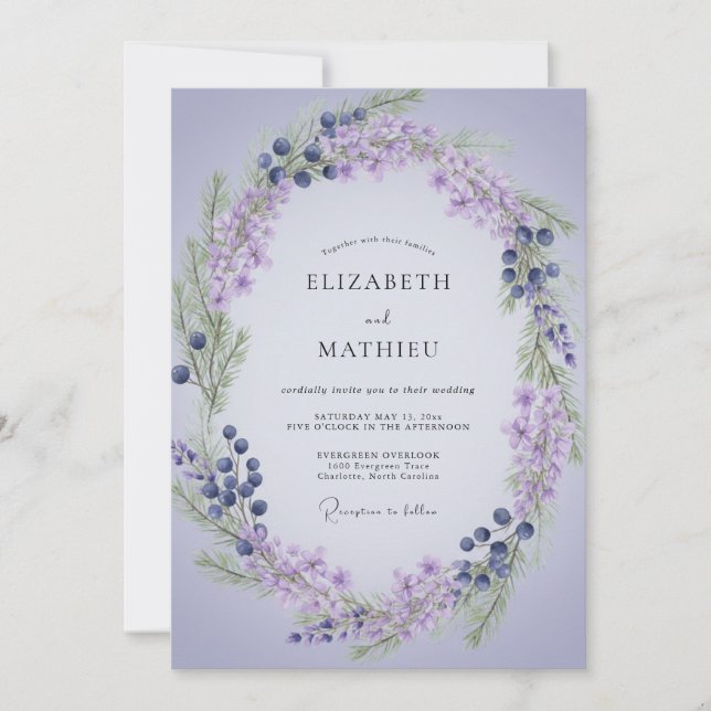 Convite Casamento de Coroa de Lavanda e Frutas (Frente)