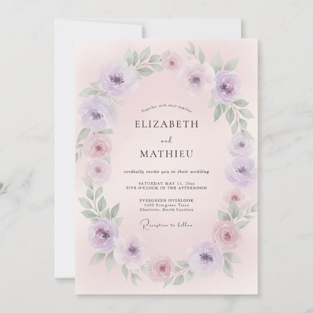 Convite Casamento de Coroa de Lavanda Rosa (Frente)