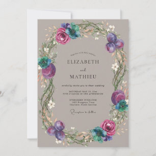 Convite Casamento de Coroa de Noiva Roxa Magenta